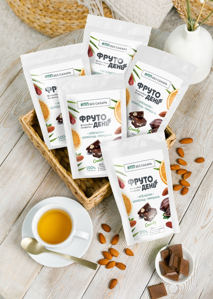 Финиковые конфеты Фрутодень апельсин, шоколад, миндаль, 150 г