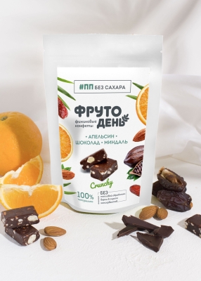 Финиковые конфеты Фрутодень апельсин, шоколад, миндаль, 150 г