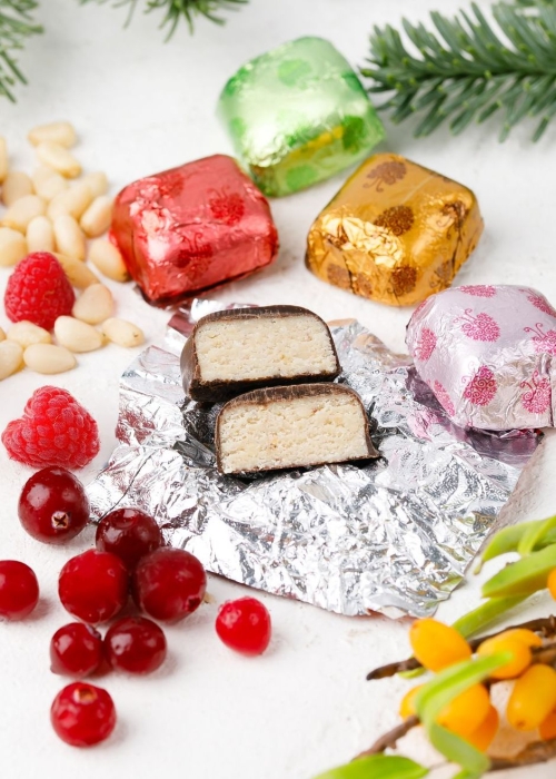 ★ Кедровый марципан ассорти — классика, клюква, малина, облепиха, 600 г | шоу-бокс