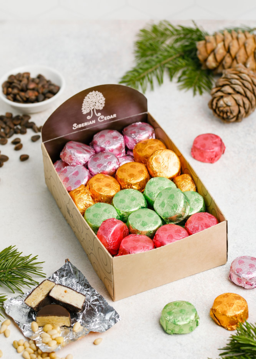★ Кедровый марципан ассорти — классика, клюква, малина, облепиха, 600 г | шоу-бокс