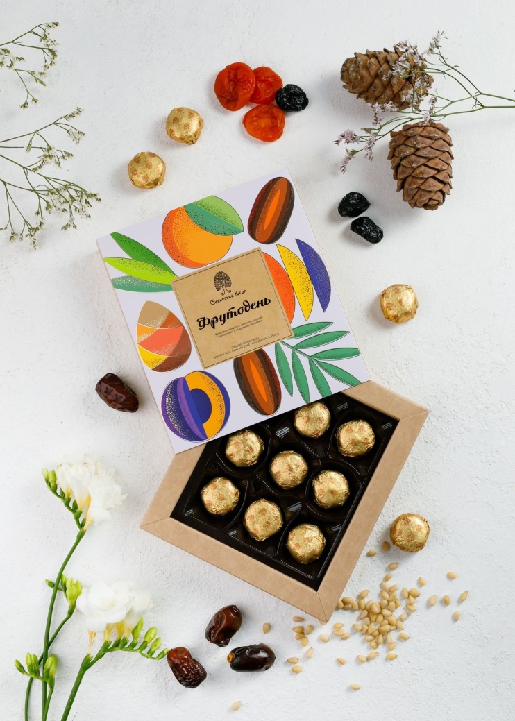 Фруктовые конфеты «Фрутодень», 120 г — с кедровыми орехами, финиками, курагой и черносливом