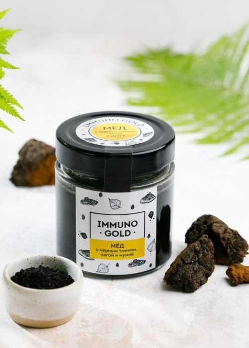 ★ Мёд Immuno Gold с чёрным тмином, чагой и мумиё, 200 г