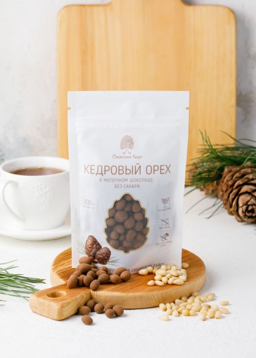 Ядро кедрового ореха в молочном шоколаде без сахара, 60 г