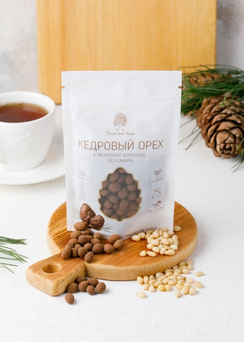 Ядро кедрового ореха в молочном шоколаде без сахара, 60 г