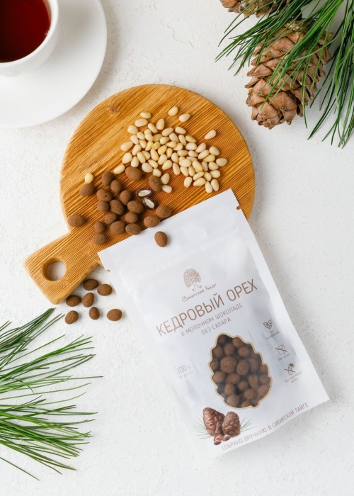 Ядро кедрового ореха в молочном шоколаде без сахара, 60 г