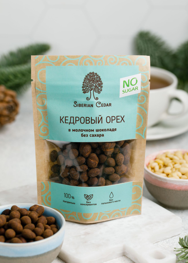 Ядро кедрового ореха в молочном шоколаде без сахара, 60 г