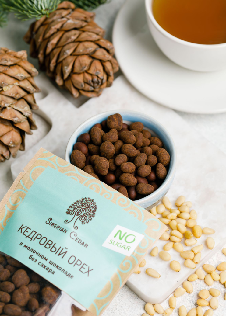 Ядро кедрового ореха в молочном шоколаде без сахара, 60 г