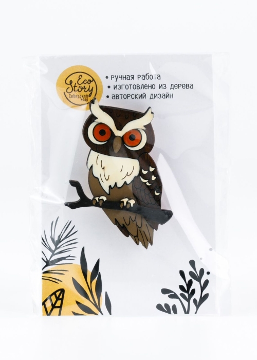 Деревянная брошь «Сова»